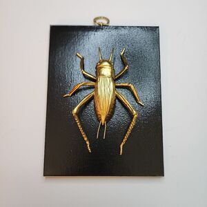 Handmade by Me Bug Art With Gold Beetle On Black Canvas